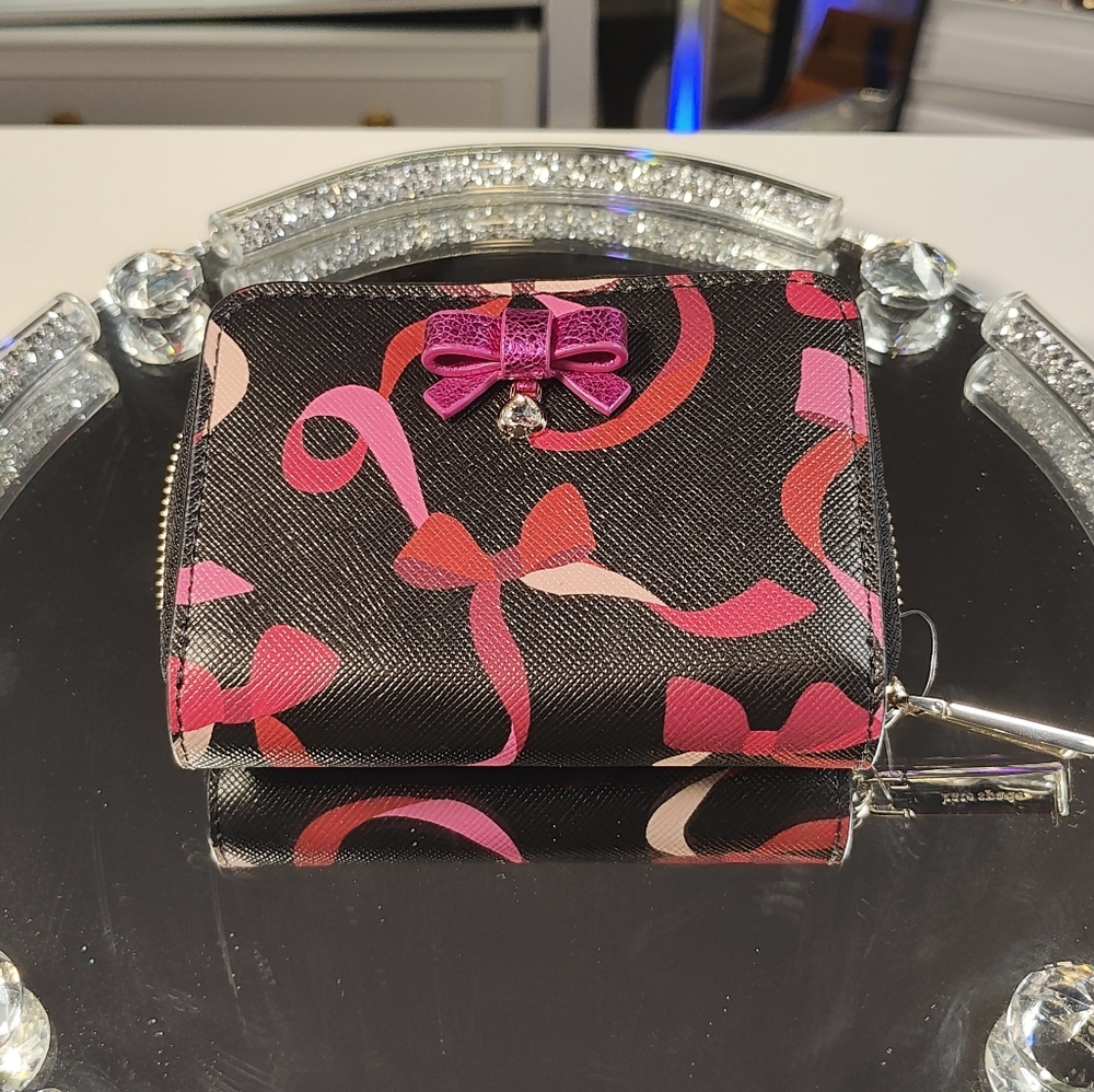 Kate Spade New York Wrapping Party small zip card case in black multi.